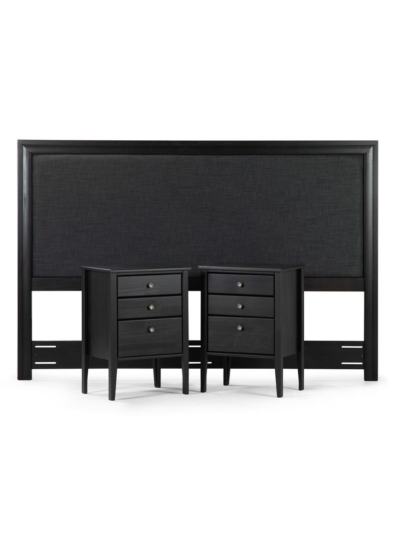 Set Muebles Dormitorio: Respaldo Nolita King + Veladores Issey Grafito-1
