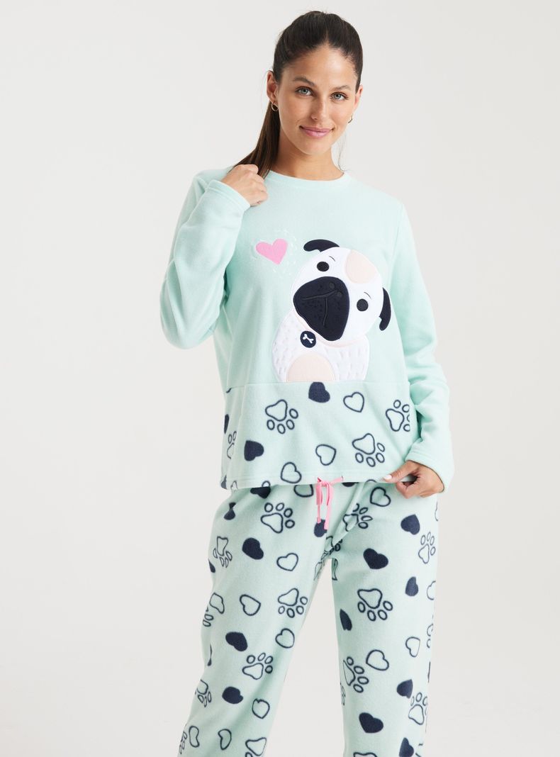 Pijamas Largo Aplicación Bordado Polar Fleece-0