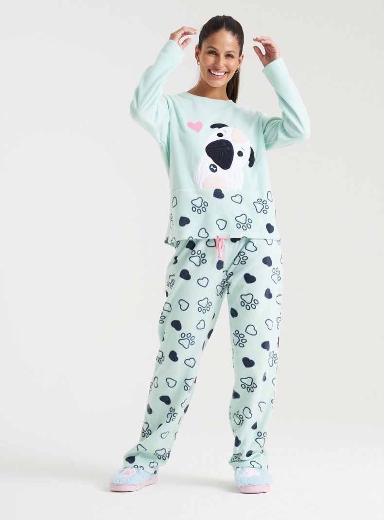 Pijamas Largo Aplicación Bordado Polar Fleece-4