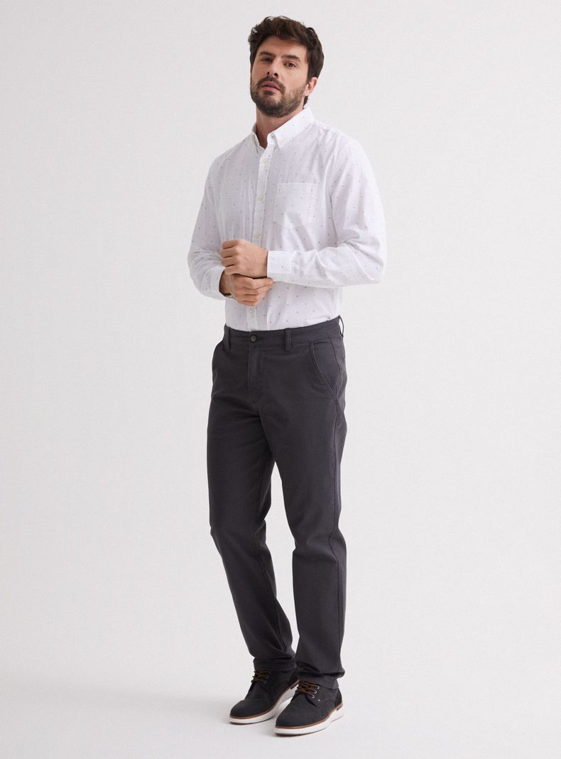 Camisa de Vestir Manga Larga Semi Oxford Mini Print-4