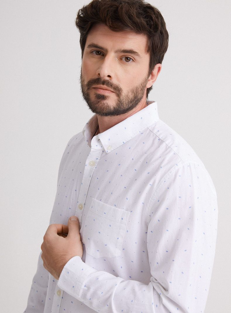 Camisa de Vestir Manga Larga Semi Oxford Mini Print-2