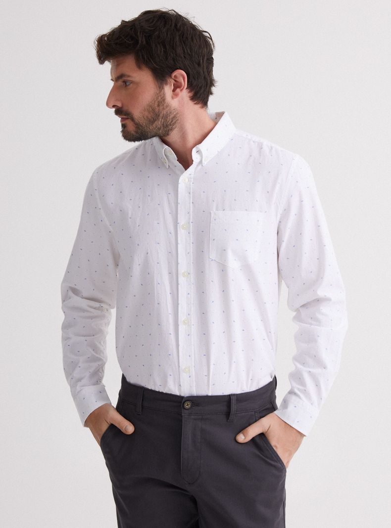 Camisa de Vestir Manga Larga Semi Oxford Mini Print-0