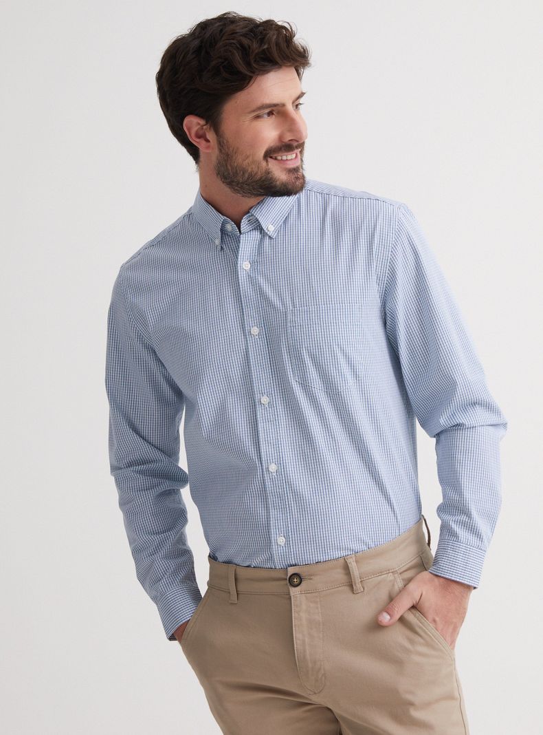 Camisa de Vestir Manga Largo Cuadros Poplin-0