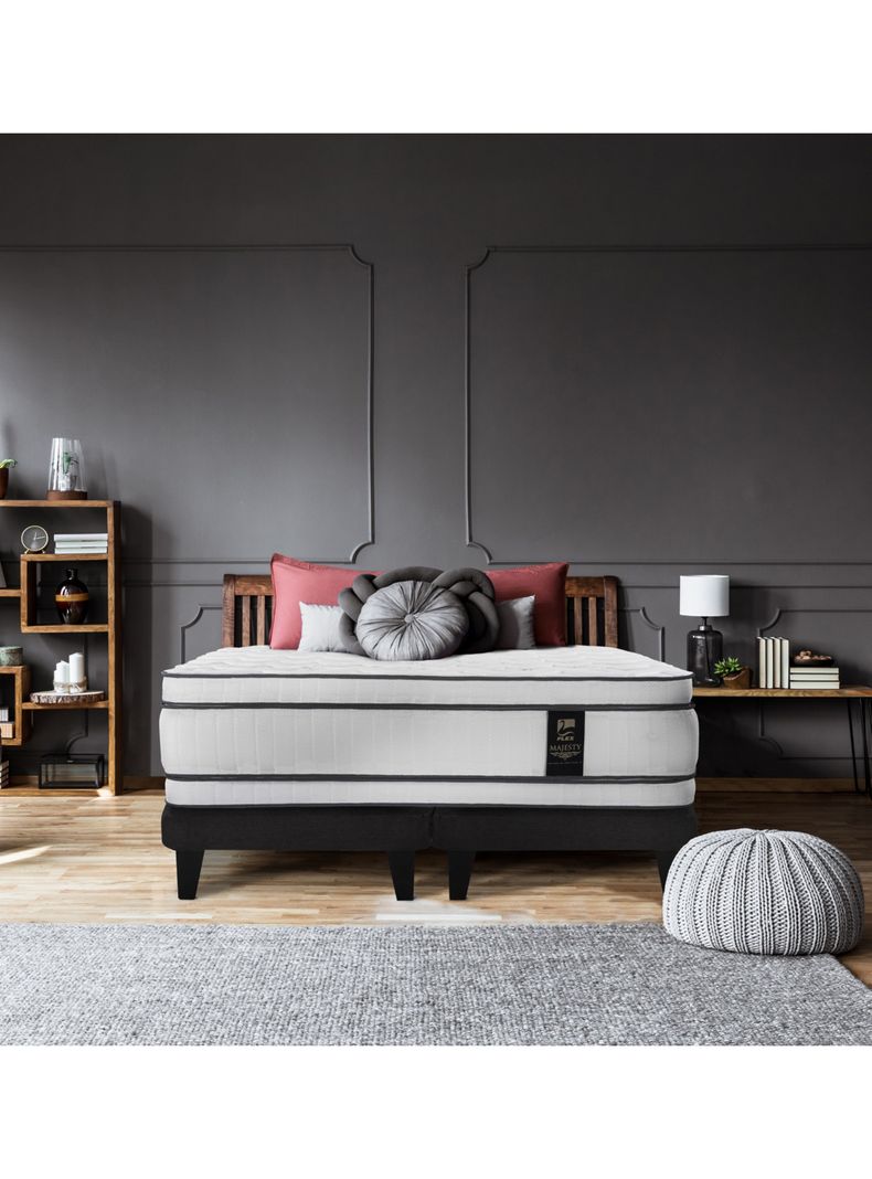 Cama Europea Majesty 2 Plazas + Respaldo Grafito + Velador Rover-5