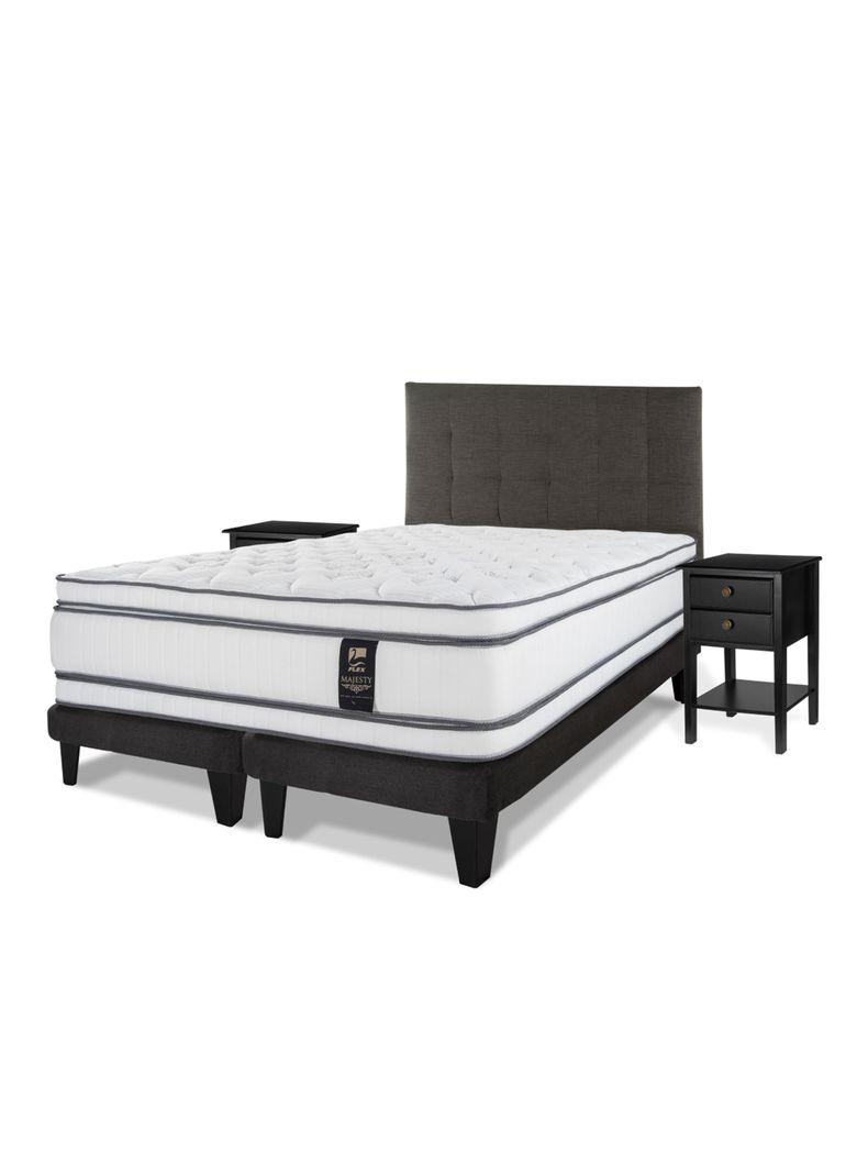 Cama Europea Majesty 2 Plazas + Respaldo Grafito + Velador Rover-0