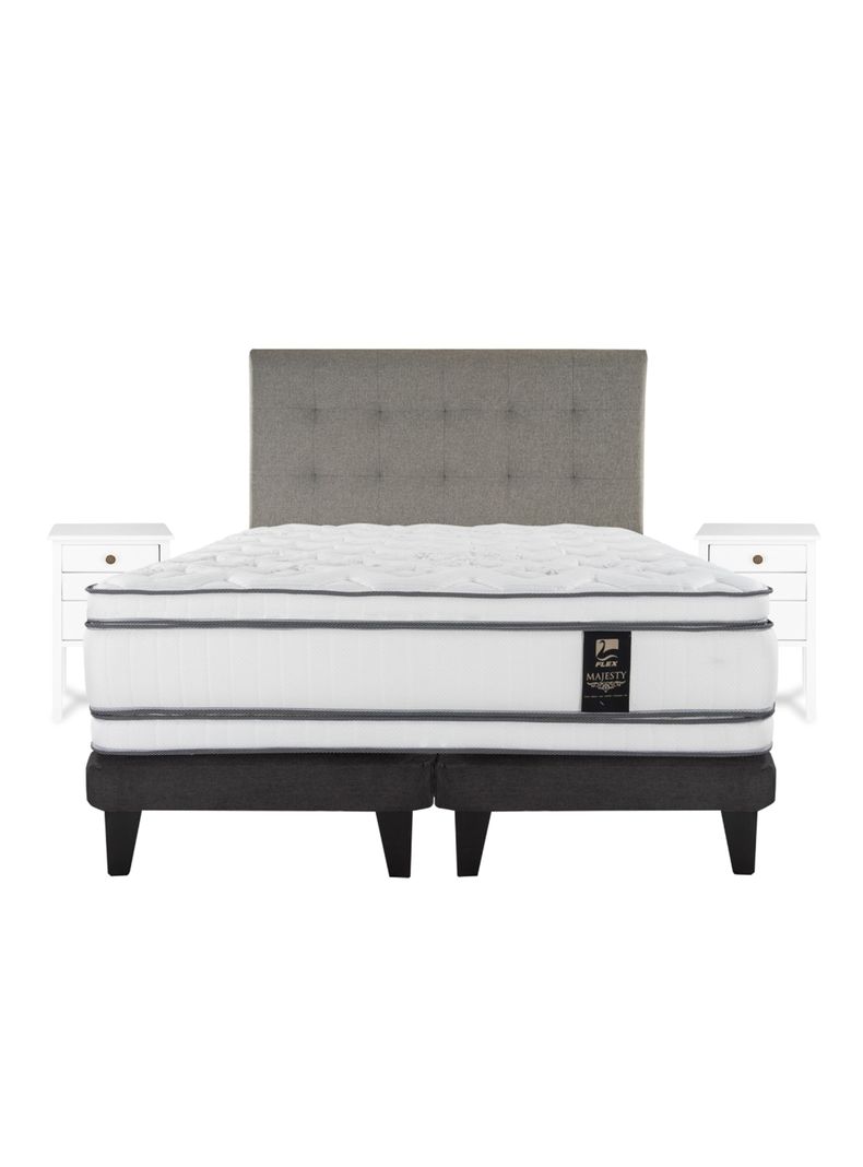 Cama Europea Majesty 2 Plazas + Respaldo Gris + Velador Roma-2