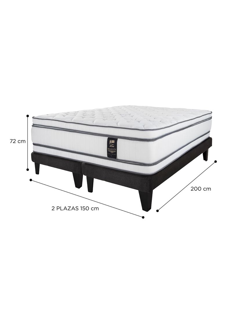 Cama Europea Majesty 2 Plazas + Respaldo Gris + Velador Roma-1