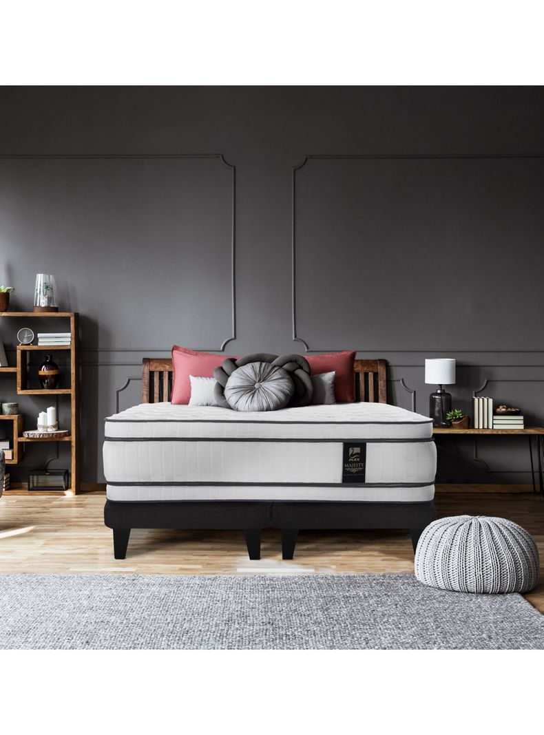 Cama Europea Majesty 2 Plazas + Respaldo Gris + Velador Roma-5