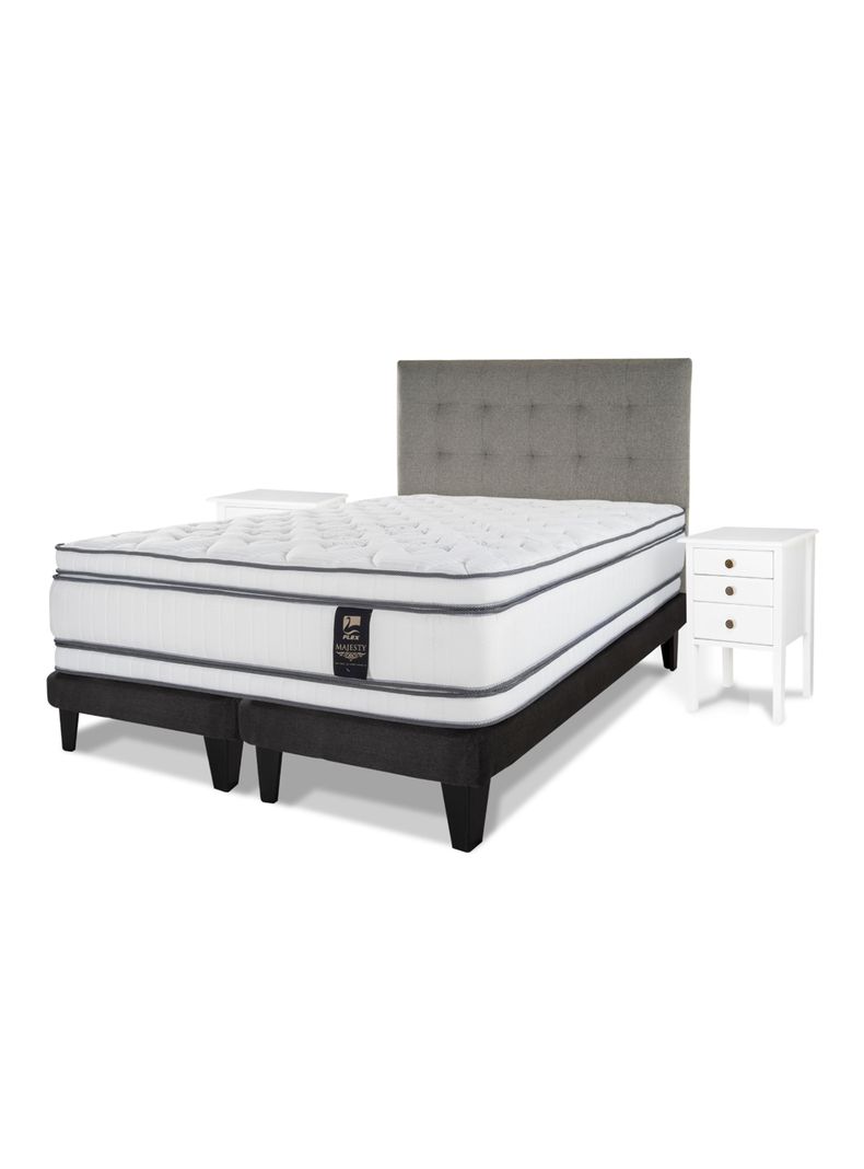 Cama Europea Majesty 2 Plazas + Respaldo Gris + Velador Roma-0