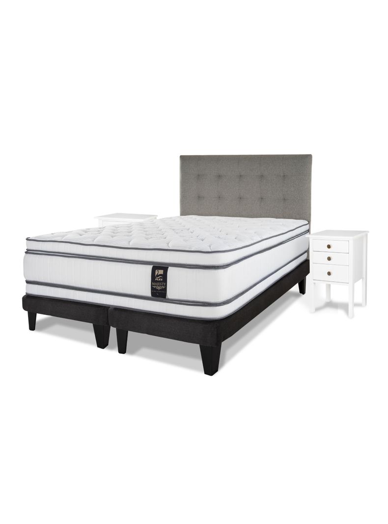 Cama Europea Majesty King + Respaldo Gris + Velador Roma-0