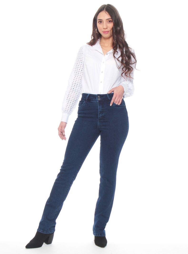 Jeans Slim Tiro Alto Push Up Pretina Media-3