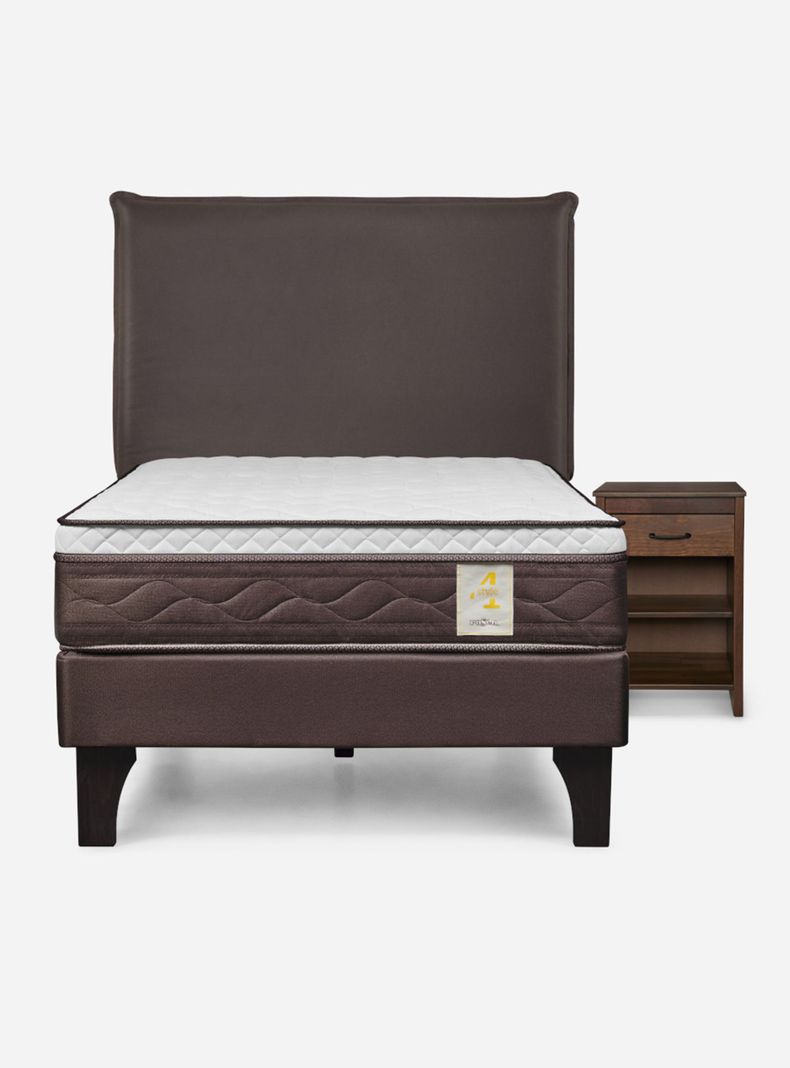 Cama Europea New style 4 1 Plaza + Respaldo + Velador Maurice-1
