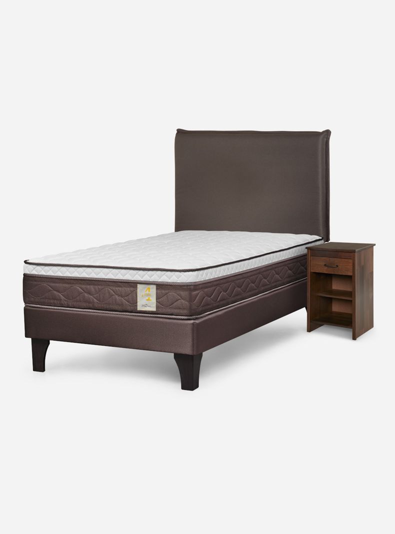Cama Europea New style 4 1 Plaza + Respaldo + Velador Maurice-0