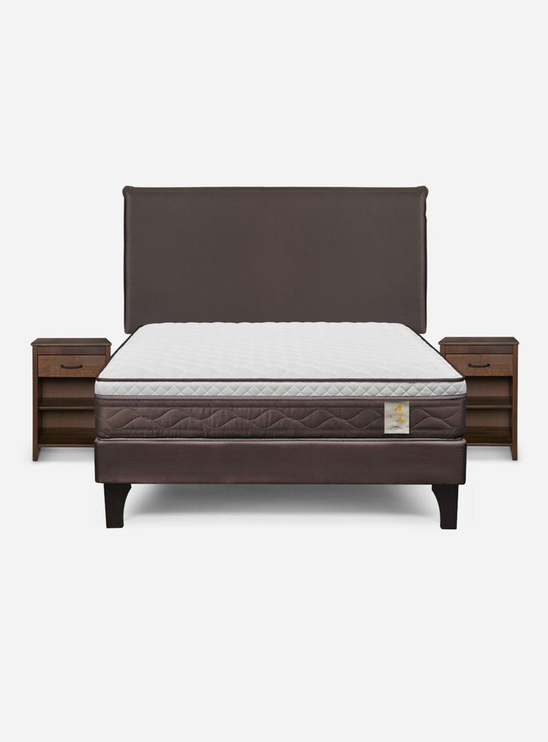 Cama Europea New style 4 2 Plazas + Respaldo + Veladores Maurice-1
