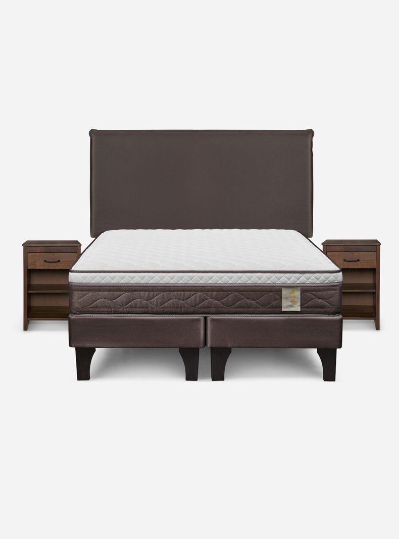 Cama Europea New style 4 2 Plazas Base Dividida + Respaldo + Veladores Maurice-1