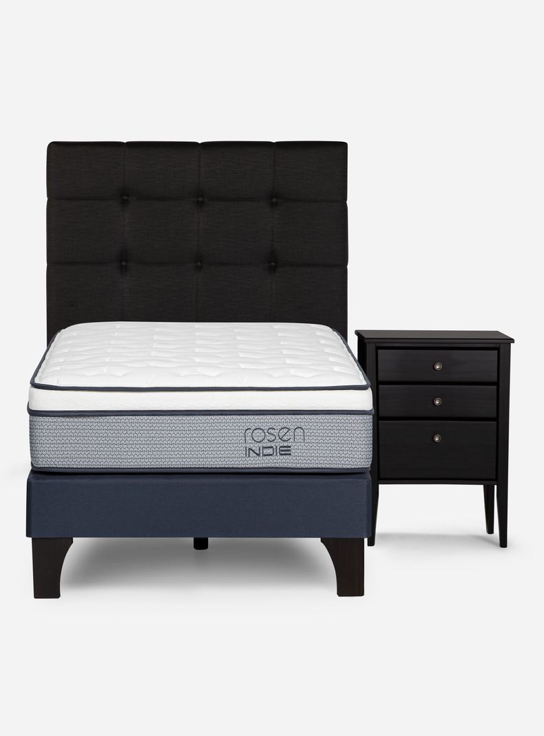 Cama Europea Indie 1 Plaza + Respaldo + Velador Issey-1