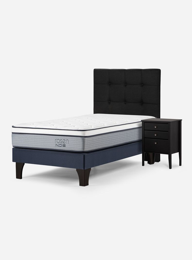 Cama Europea Indie 1 Plaza + Respaldo + Velador Issey-0