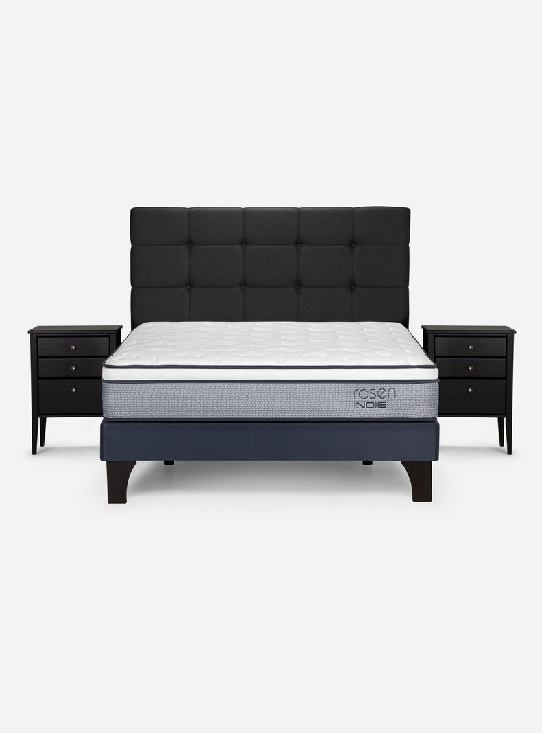 Cama Europea Indie 2 Plazas + Respaldo + Veladores Issey-1