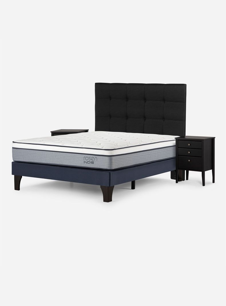 Cama Europea Indie 2 Plazas + Respaldo + Veladores Issey-0
