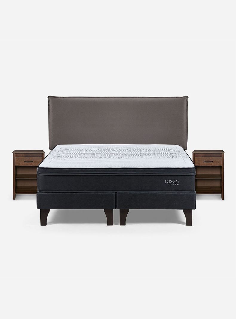 Cama Europea Tempo 2 Plazas Base Dividida + Respaldo + Veladores Maurice Chocolate-1