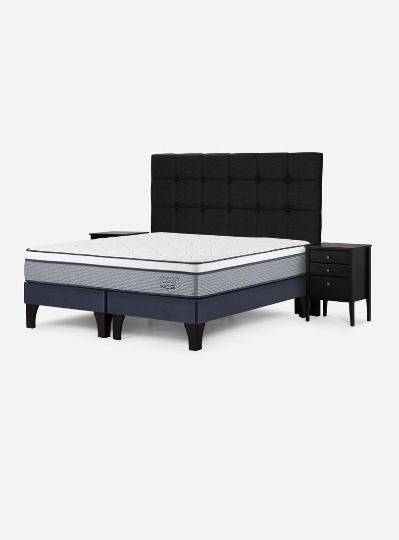 Cama Europea Indie King Base Dividida + Respaldo + Veladores Issey