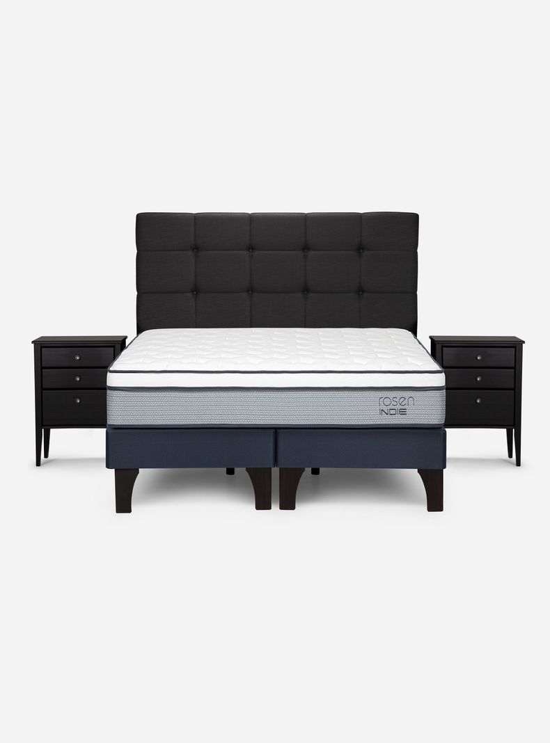 Cama Europea Indie 2 Plazas Base Dividida + Respaldo + Veladores Issey-1