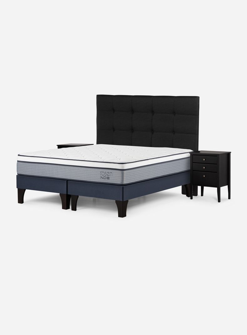 Cama Europea Indie 2 Plazas Base Dividida + Respaldo + Veladores Issey-0
