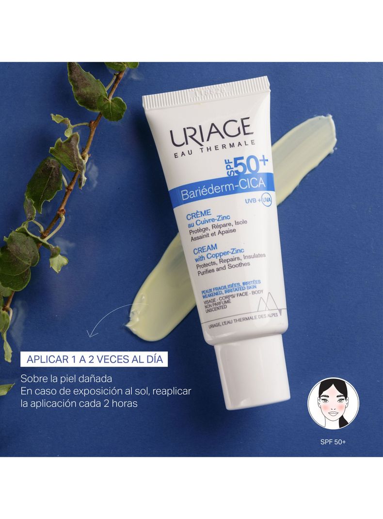 Crema Reparadora Bariéderm-CICA Uriage con Cobre y Zinc SPF50+ 40 ml-3
