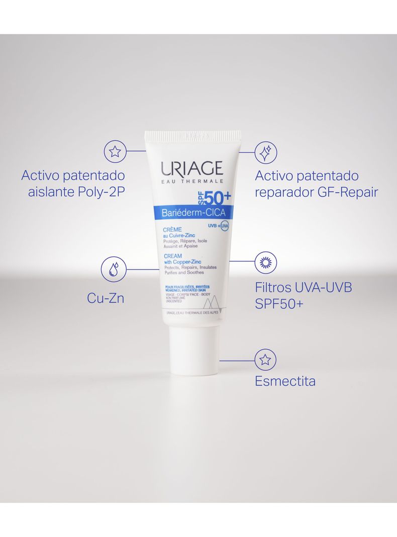 Crema Reparadora Bariéderm-CICA Uriage con Cobre y Zinc SPF50+ 40 ml-2