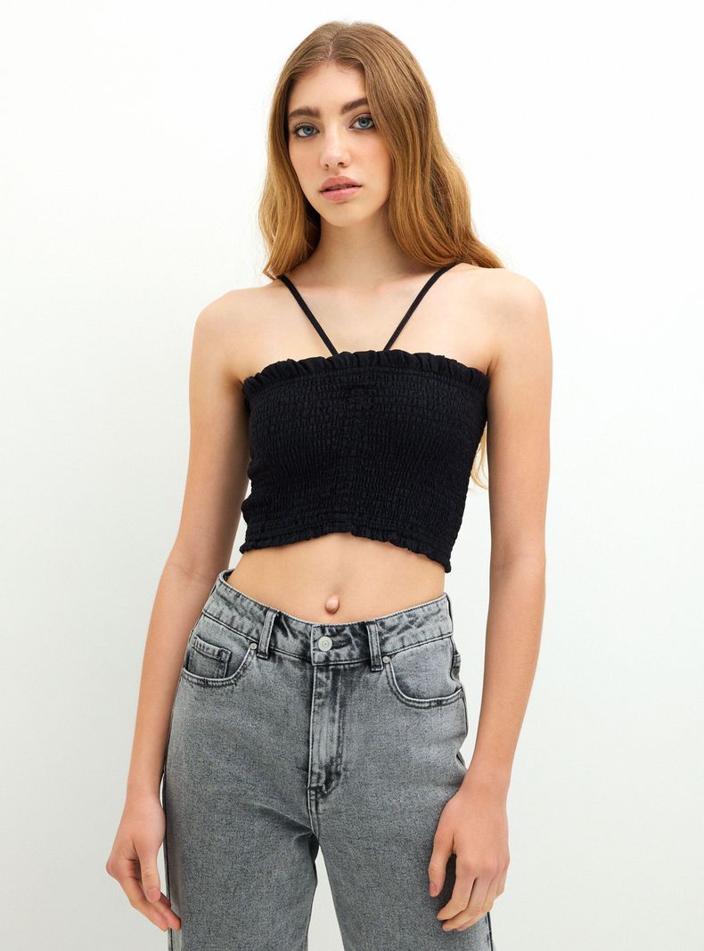 Blusa Crop Elasticada con Brillos