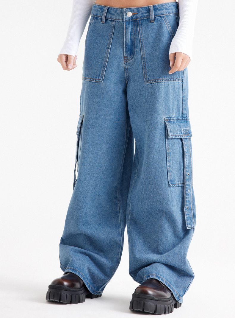 Jeans Bolsillos Cargo Con Straps-0