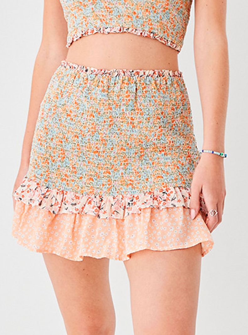 Falda Mini Floral Vuelos Algodón