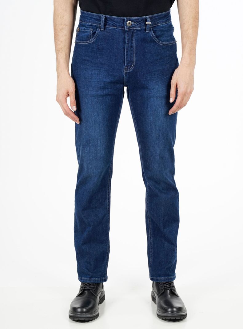 Jeans Straight Basic Mid Blue Cinco Bolsillo-0
