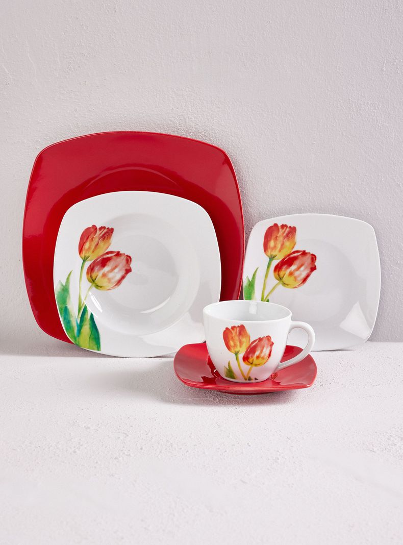 Tulipanes Vajilla 30 Piezas Set Vajilla 30 Piezas Tulipán Porcelana