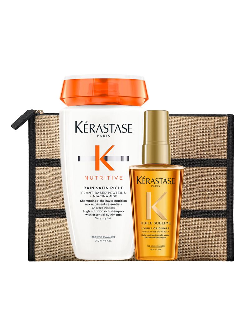 Set Cabello Seco Nutritive Shampoo Bain Satin Riche 250ml + Aceite LHuile Originale Elixir Ultime 50ml Kérastase-0