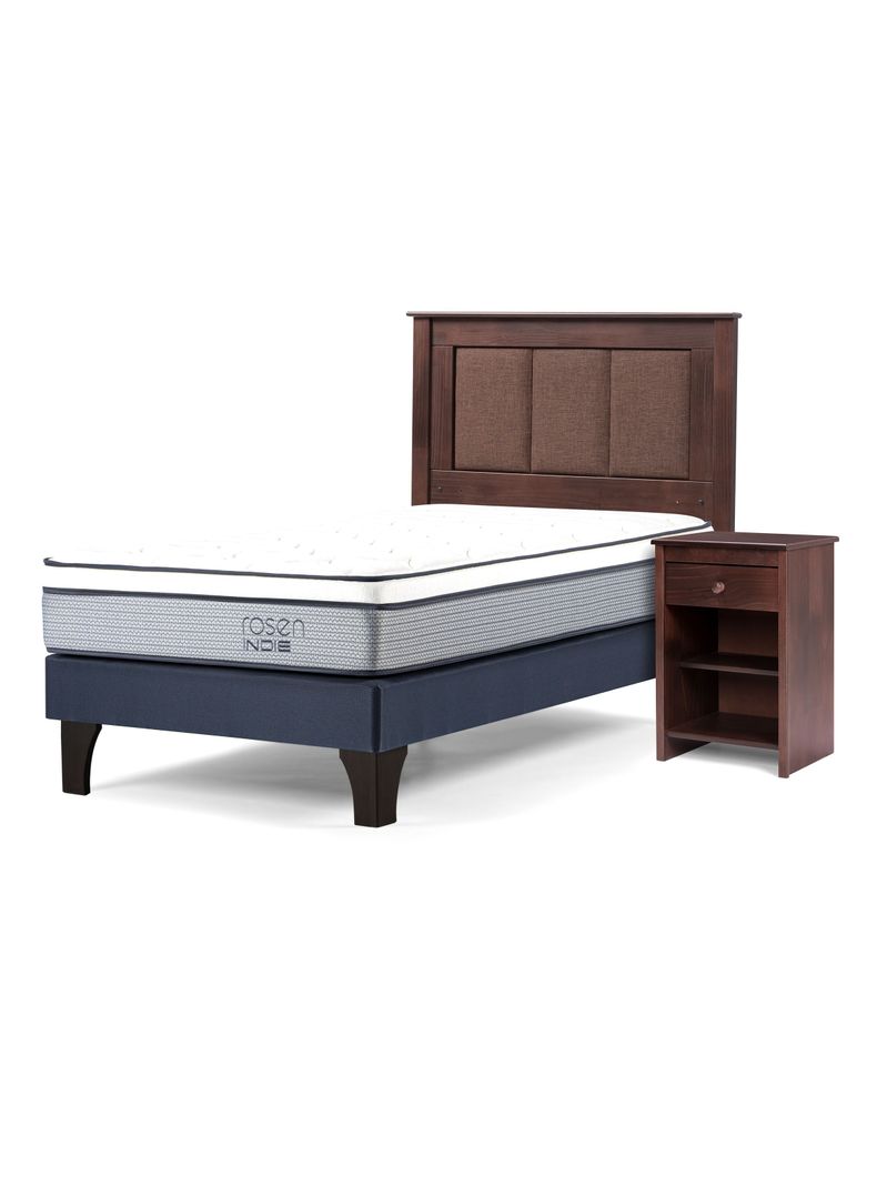 Cama Europea Indie 1 Plaza + Respaldo + 1 Velador Ferrara