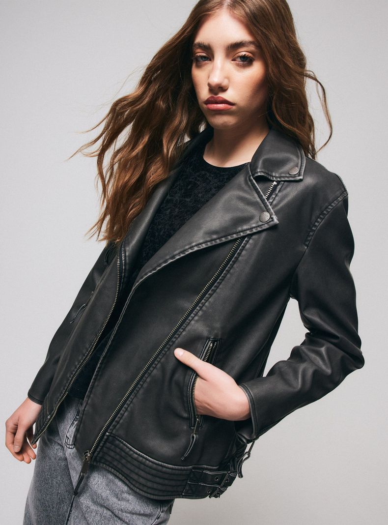 Chaqueta Biker Efecto Lavado-0