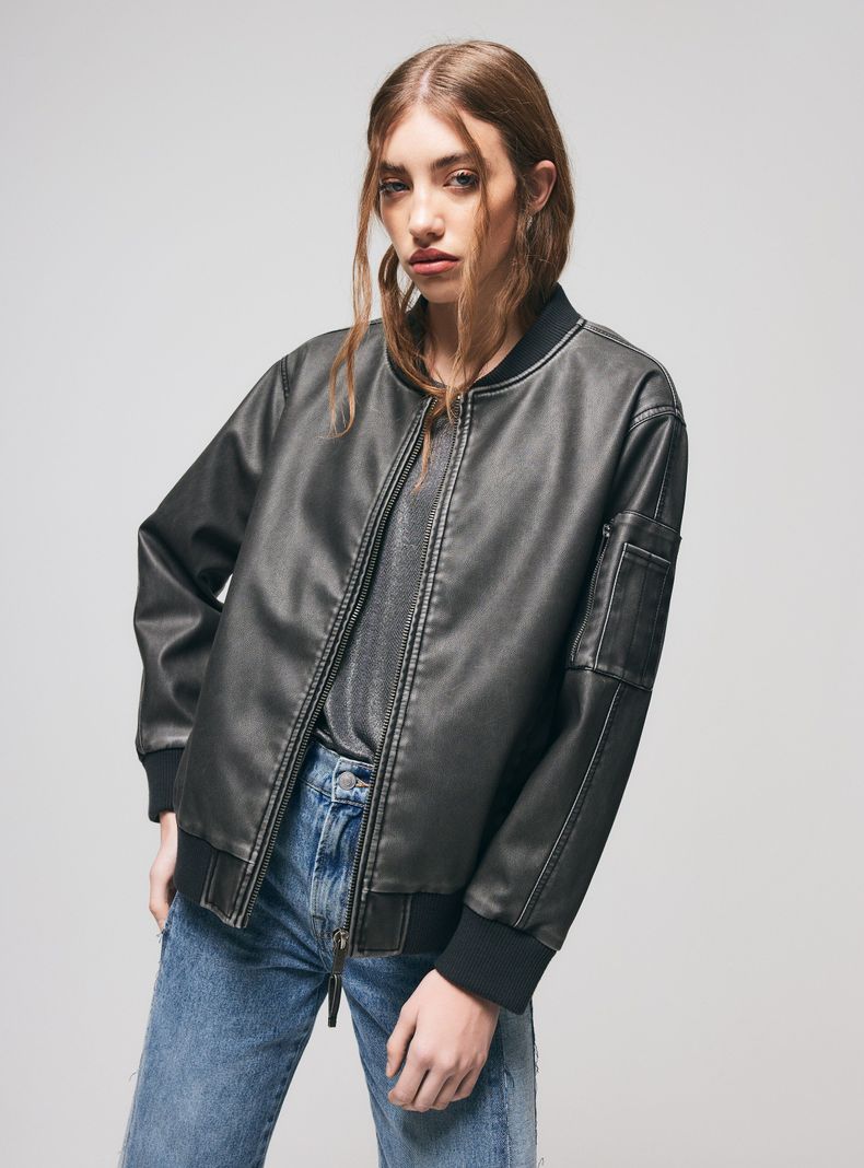 Chaqueta Bomber Efecto Lavado-0