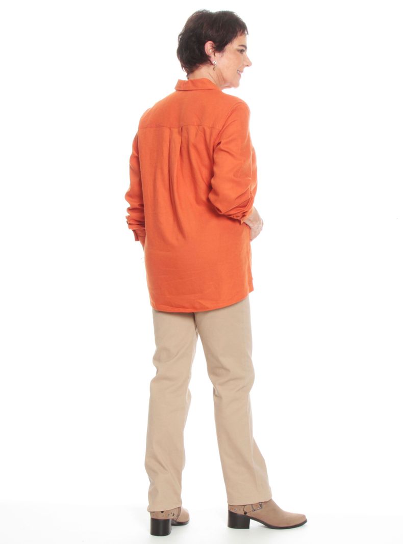 Blusa Manga Larga de Lino Abotonada en Delantero-4
