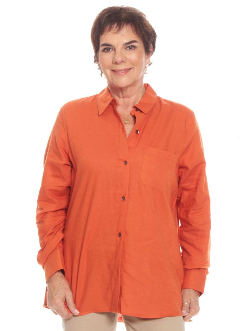 Blusa Manga Larga de Lino Abotonada en Delantero-0