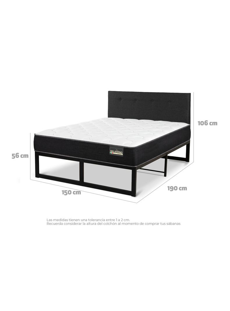 Cama Iron Smart Belsogno Plus 2 Plazas + Respaldo Black-1
