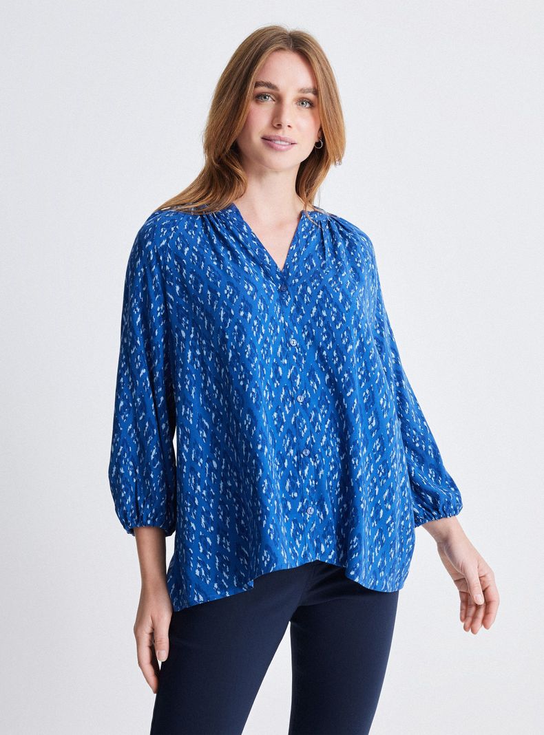 Blusa Estampada Cuello V Manga Tres Cuartos-0