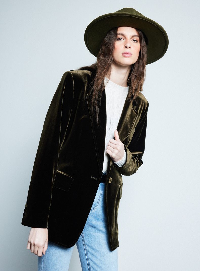Blazer Efecto Terciopelo Botón Frontal