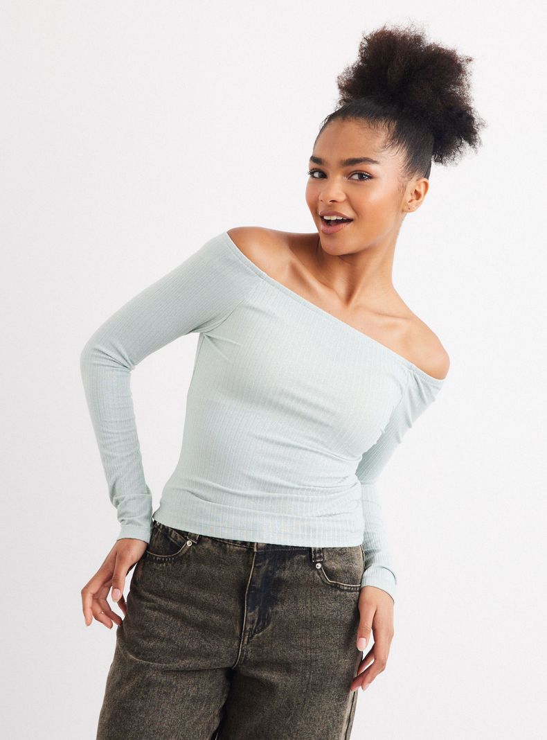 Polera Efecto Lurex Off Shoulder