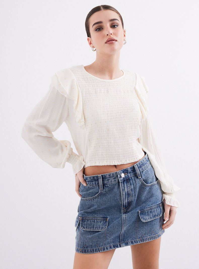 Blusa Panal Manga Abullonada-0