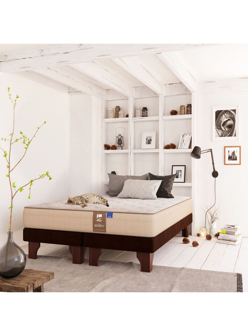 Cama Europea Dual Sensity King Flex + Respaldo + Velador-4