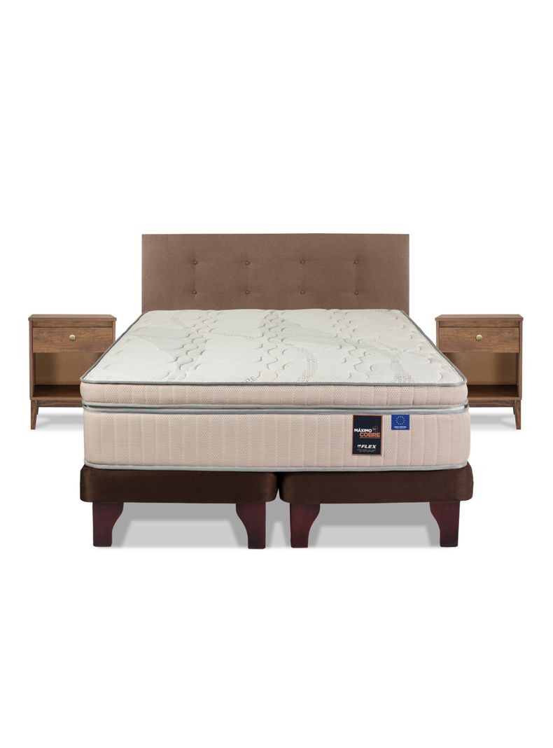 Cama Europea Maximo Cobre King Flex + Respaldo + Velador-1