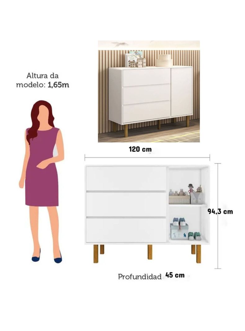 Cómoda Blanca Olivia 3 Cajones-1