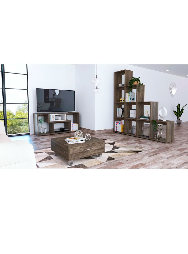 Rack Extensible TV 40" + Biblioteca Escalera + Mesa de Centro-2