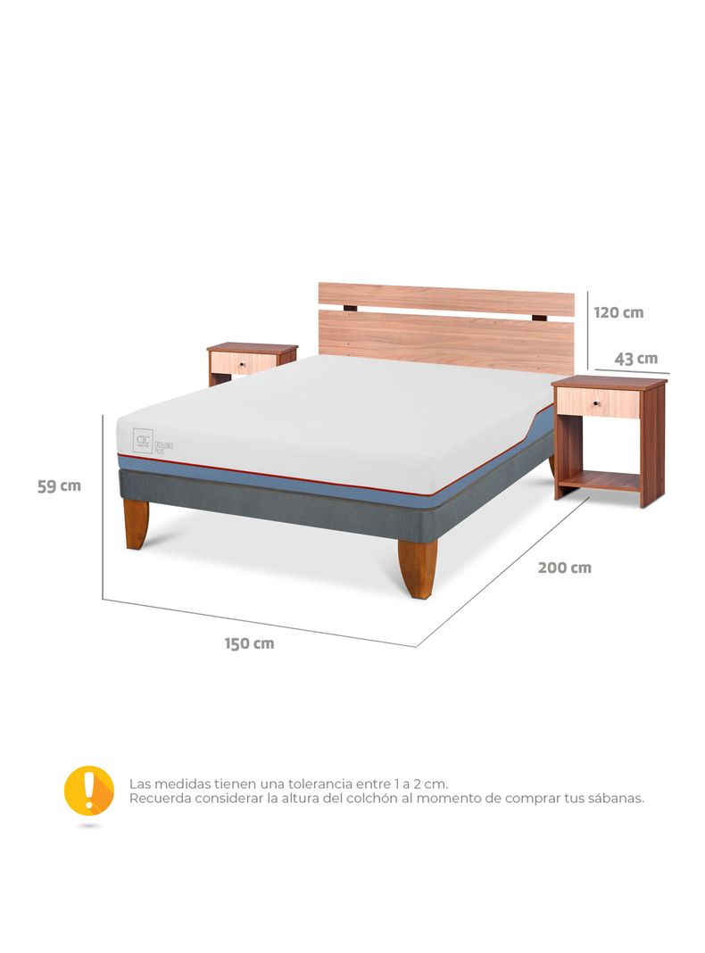 Cama Europea Excellence Plus 2 Plazas Base Normal + Set Muebles Olmo-1